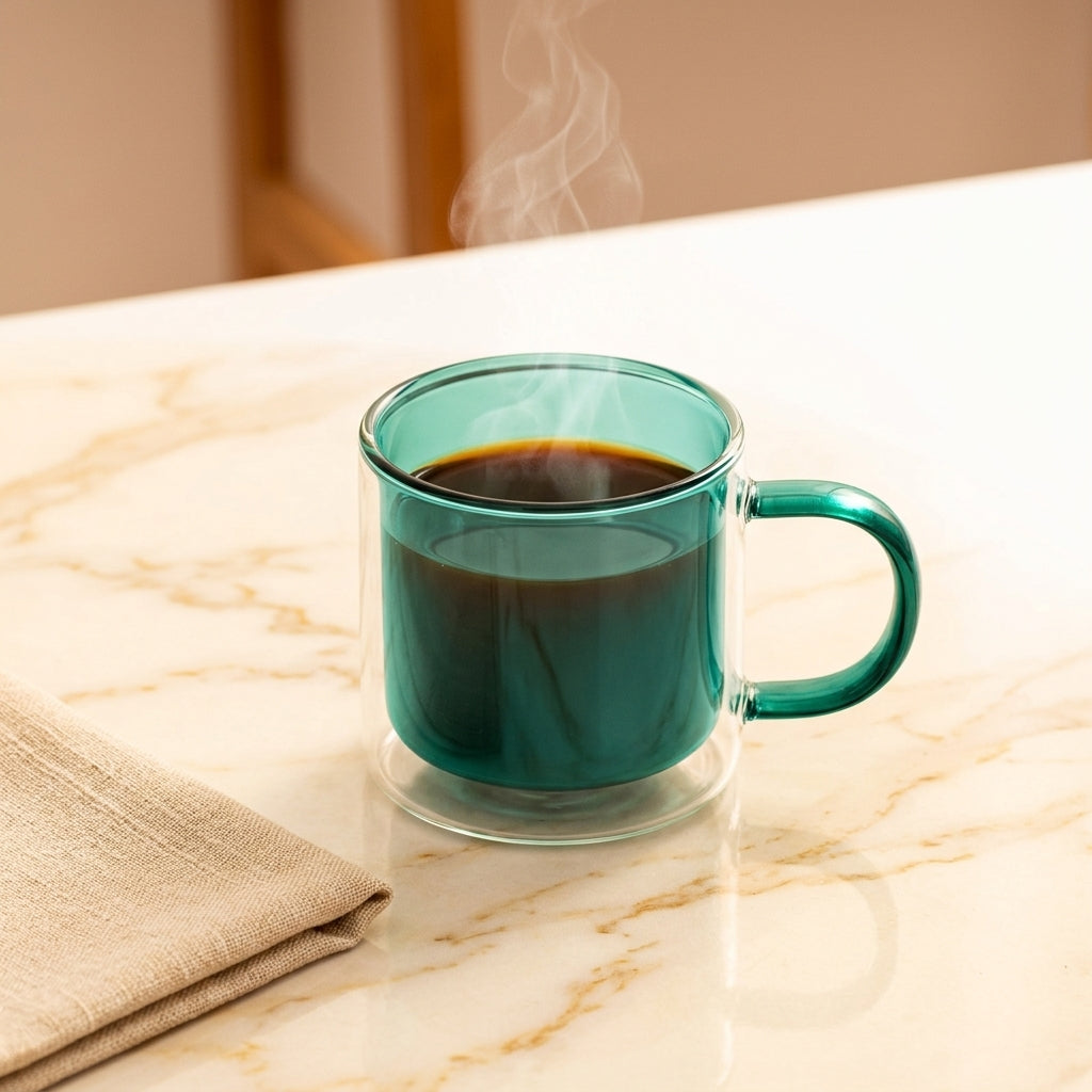 Mirage™ Glass Mug — Sage Green (lifestyle)